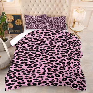 2/3 Pcs Pink-Brown-Black Leopard Print Bedding Comforter Set, Comforter & 1/2 Pillowcases (no filler), All-Season, Pink-Brown Leopard Print, Fits Bedroom/Dorm/Rental Decor, Ideal for Sweet-Cool Style Fans/Roommates/Birthday Gifters