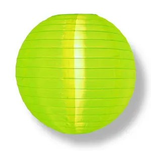 4 Inch Neon Green Round Shimmering Nylon Lanterns, Parallel Ribbing, Hanging (10-PACK) Decoration (String Light Sold Separately)