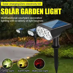 7-LED Solar Garden Spot Light - 3 Lighting Modes (White/Warm/RGB), Waterproof Outdoor Landscape Light with Solar Powered Ground Stake & Wall Mount for Decking, Patio, Home Improvement Projects