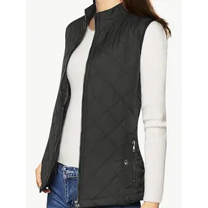 Argyle Pattern Sleeveless Vest, Casual Zipper Solid Color Vest, Women's Clothing