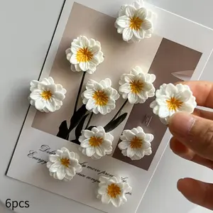6pcs Resin Flower Magnet Stickers, Cute Magnetic Refrigerator Decals, Home Kitchen Decor, Artificial Flowers, Sunflower Design