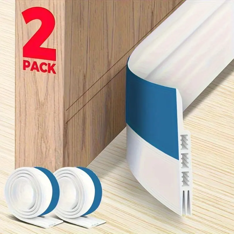 2pcs Silicone Door Draft Stopper - 37" Long, Easy-to-Install Under Door Insulator & Weather Stripping with Strong Adhesive, Noise Reduction, for Interior/Exterior Doors, White