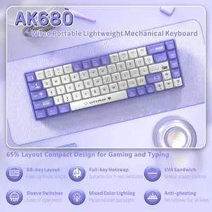 AJAZZ AK680 60% Mechanical Gaming Wired Keyboard Hot-Swappable PBT Keycaps RGB Backlit Full Keys Programmable Anti-Ghosting USB-C Ultra-Compact Mini Wired Keyboard for Windows PC Mac