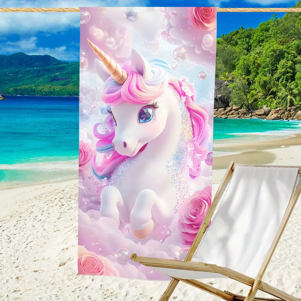 1pc  Cartoon Unicorn Print Microfiber Beach Towel |   Ultra Absorbent & Quick-Drying |   Lightweight, Soft, Oversized Beach Blanket & Travel-Friendly |   Perfect for Holidays, Beach Days & More, Valentine's Day Gift!