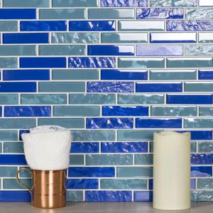ABOLOS UNBLAN0104-HO Adhesive Backed Ceramic Multi Blue 12.25 in. x 12.25 in. Square Textured Glass Mosaic Pool Tile (12.48 sq.ft/Case), Adhesive Backed Ceramic Tiles