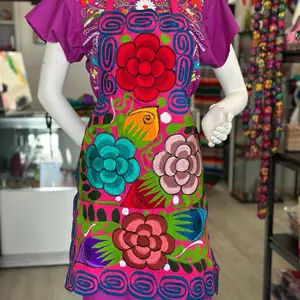 Mexican Embroidery Apron with Vibrant Floral Designs
