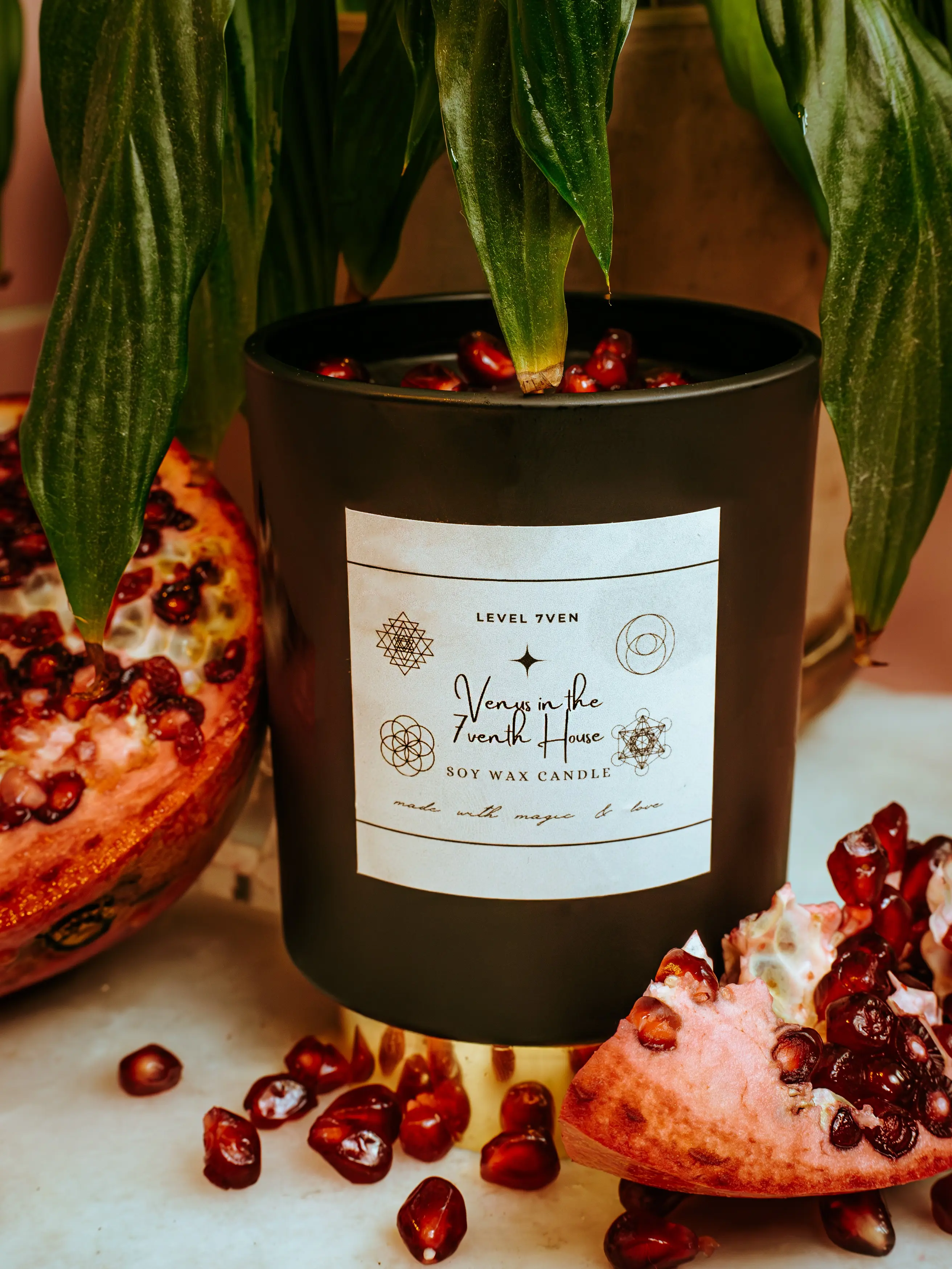 Level 7ven, Eco Friendly - Luxury, Venus in the 7venth House - Pomegranate Void Black Frosted Soy Wax Candle with Pomegranate, Vanilla, Clove, and Patchouli