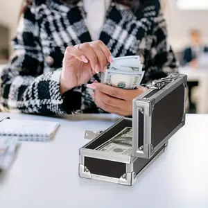 1pc Aluminum Cash Box with Lock Piggy Bank Single Row Currency Tray Acrylic Piggy Bank for Cash Collection Storage Organizer for Cashier 2. Lockable Cash Storage Box Aluminum Alloy Piggy Bank with Acry