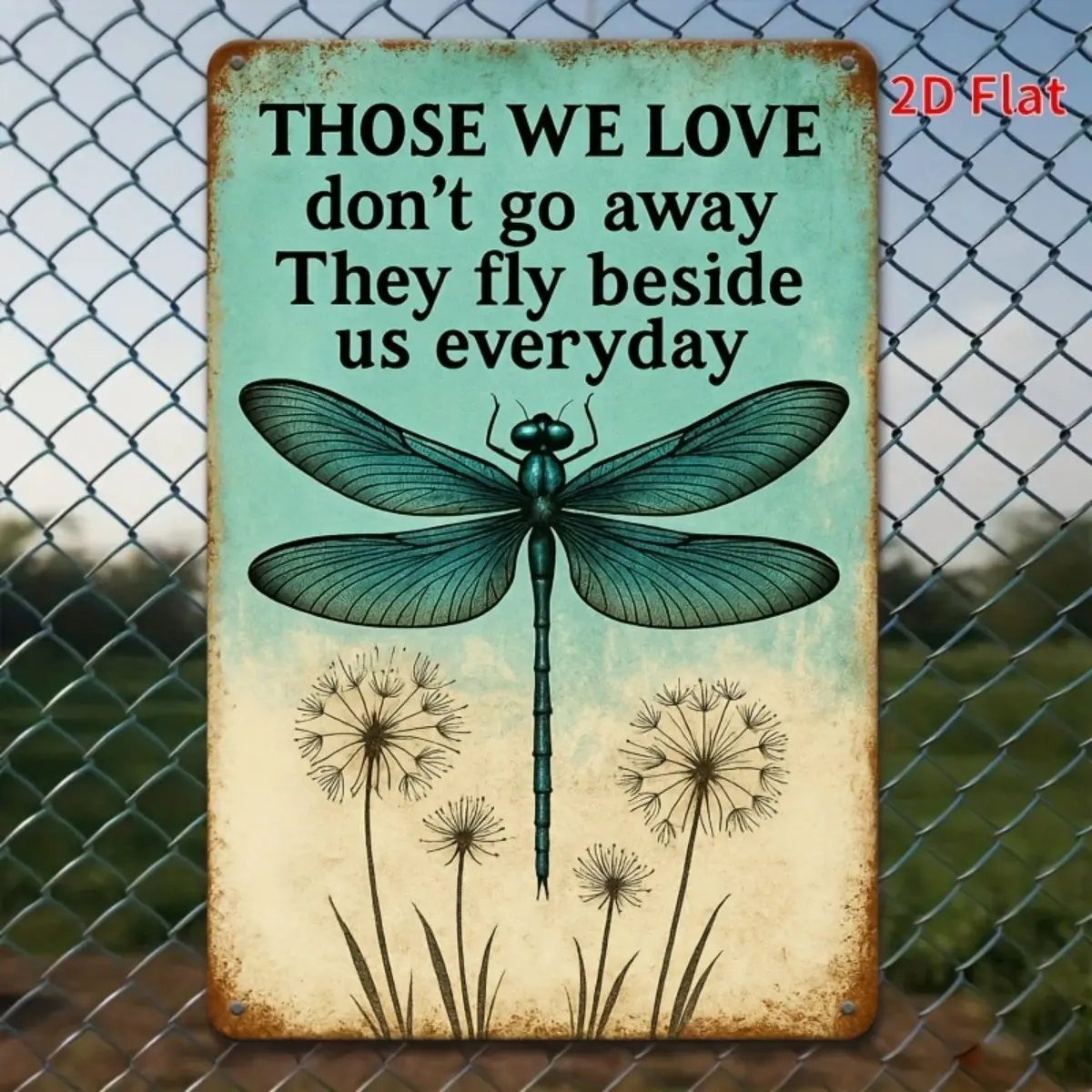 Vintage "Those We Love" Metal Memorial Hanging Sign, 8x12in Rustic Home Signs, Dragonfly & Dandelion Themed Wall Decor, Fade-Proof Print, Indoor/Outdoor Use, Sympathy Gift for Home