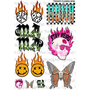 Trendy Flames Mini DTF Transfer Gang Sheet 24.5" x 36" Direct To Film for DIY Enthusiasts Vibrant Custom Options Cozy Handmade Aesthetic