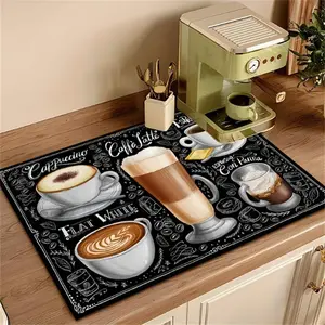 Coffee Themed Pattern Kitchen Mat, 1 Count Non-slip Kitchen Countertop Mat, Absorbent Coffee Machine Mat, Kitchen Decorative Mat, Coffee Table Mat for Coffee Lovers【Only Mat】