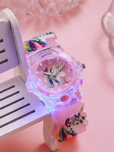 kid's cute unicorn design quartz watch, trendy luminous silicone strap wristwatch for girls, fashionable accessories as gift without box