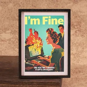 Mini Desk Photo Frame Magnet, I'm Fine Message Design, Perfect Gift for Office Decor & Self-Deprecating Fans, Ideal Holiday Present!