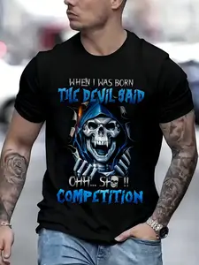 Versatile 3D Digital Print Crew Neck Graphic T-shirt - Men'S Casual Short Sleeve Tee for Summer Sport And Casual Wear with Stylish Skull Print, Outdoor Clothing