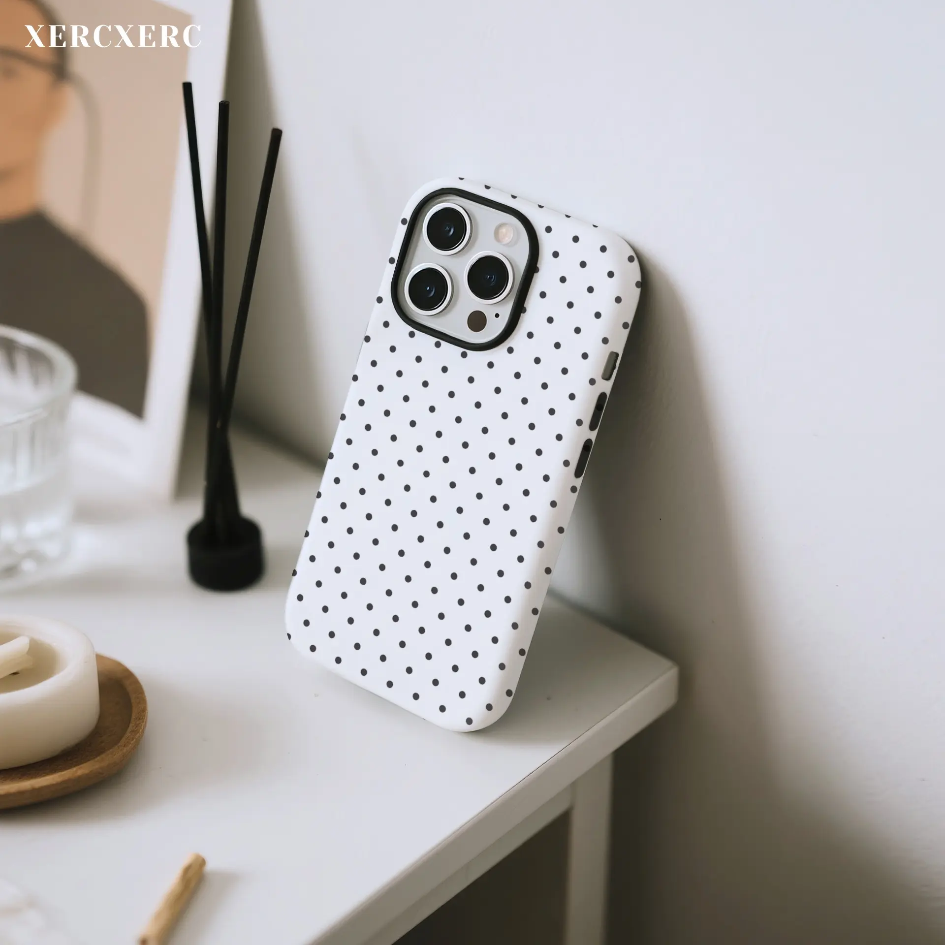 Black Polka Dots Pattern 2 in 1 PC Hard + TPU Soft Magnetic Matte/Glossy Matching Phone Case Cover Phone Funda Para Phone, Perfect Gift Phone Case for iphone 11 12 13 14 15 16 16e 17 Pro ProMax Air,Galaxy S26 S25 A56 A55 A17 A16