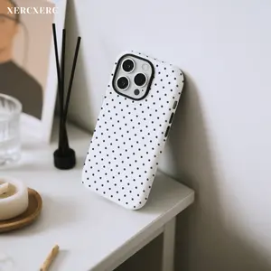 Black Polka Dots Pattern 2 in 1 PC Hard + TPU Soft Matte/Glossy Matching Phone Case Cover Phone Funda Para Phone, Perfect Gift Phone Case for iphone 11 12 13 14 15 16 16e 17 Pro ProMax Air,Galaxy S26 S25 A56 A55 A17 A16