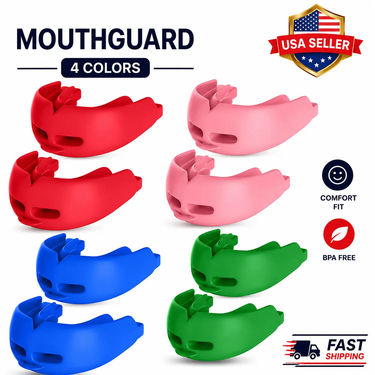 2PCS Braces Sports Mouth Guards for Youth - No-Boil Soft Protective Mouthpiece with Helmet Strap, Rugby Protective Gear for Football, Boxing