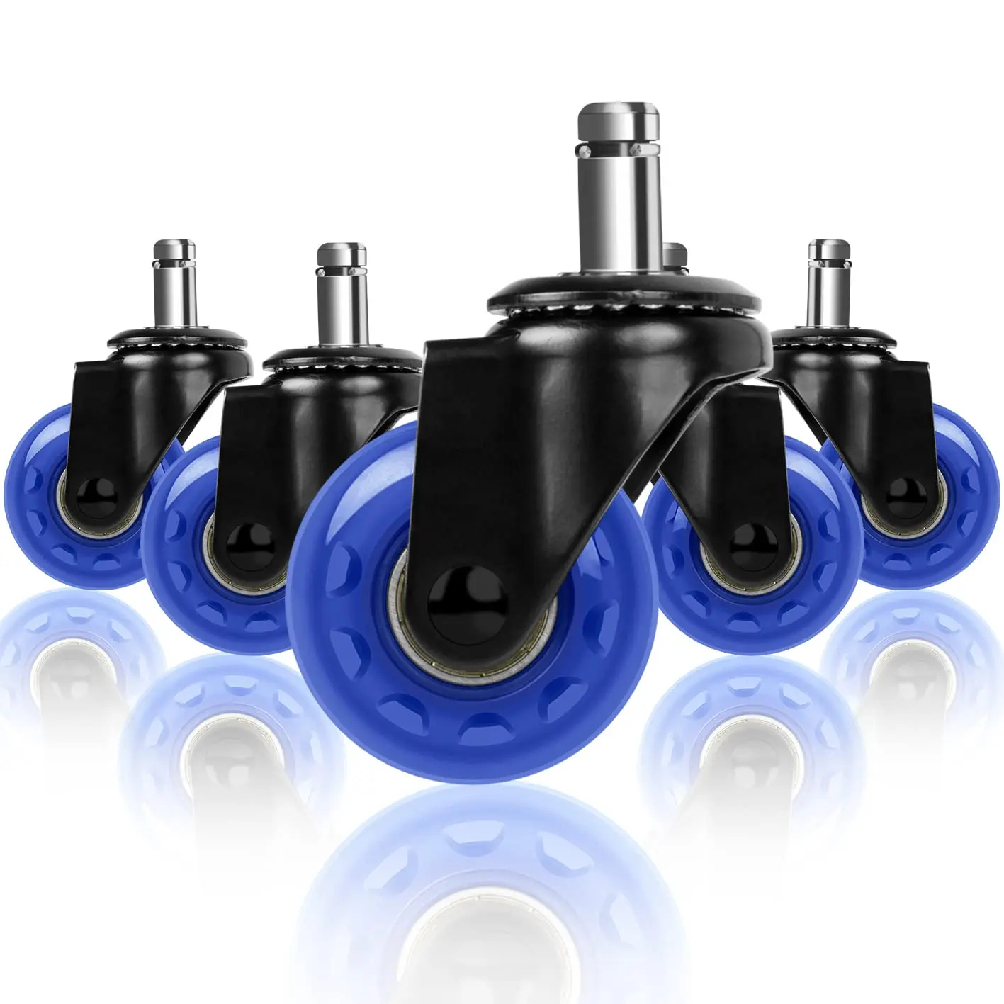 Office Chair Caster Replacement, 2" Heavy Duty Desk Chair Casters Rolling Smooth Safe for Hardwood, Tile & Carpet Universal Fit 7/16" x 7/8" (Set of 5), Blue
