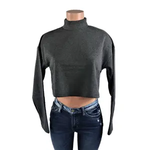 Boxy Fleece Crop Top - Final Sale bozzolo shirts crop tops long sleeved neck High Neck Knitwear Cotton Womenswear