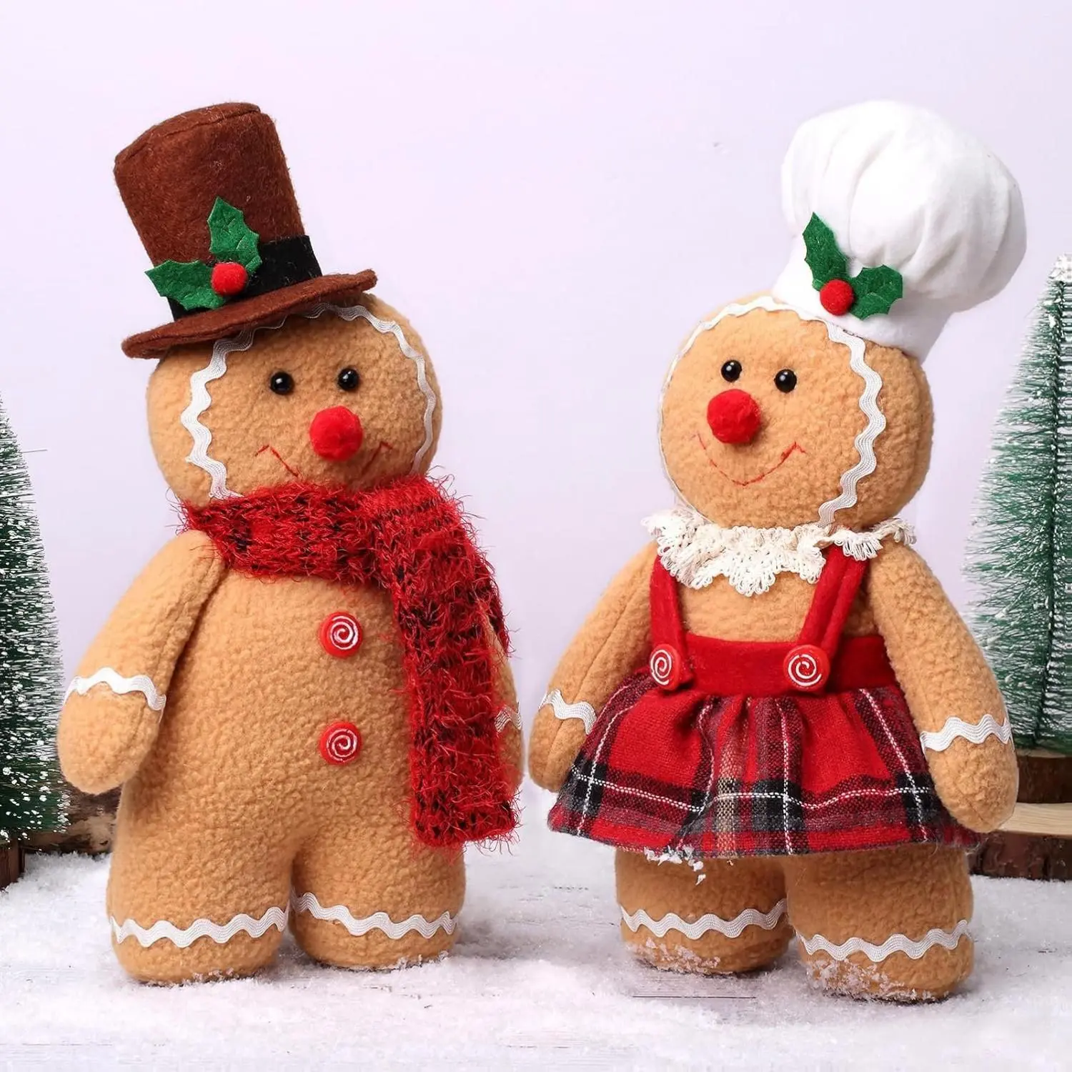 Christmas Decorations Indoor 12.6 inch Gingerbread Plush Ornaments Gingerbread Man Stuffed Animal Christmas Decor Gift for Kids Girls (Set of 2)