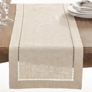 212 MAIN Rectangular Shape 72 in. Hemstitched Linen Blend Table Runner - Natural, Dinner Table, Table Linens
