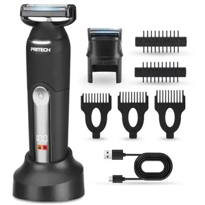 PRITECH Electric Body Hair Trimmer - Waterproof Mens Groin Hair Trimmer Ball Shaver USB Recharge Dock Body Grooming Kit with Ceramic Blade Male Hygiene Razor