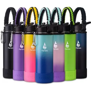 Insulated Water Bottle With Paracord Handle, Protective Boot and 2 Lids (Straw Lid & Spout Lid), Stainless Steel Wide Mouth, Double Wall Sweat-Proof BPA-Free, 24 oz