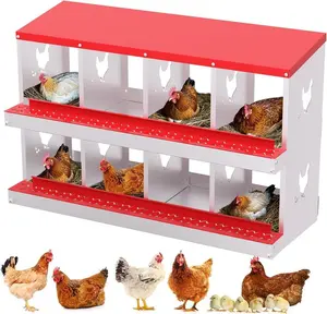 Gaomon 8-Hole Red Galvanized Steel Chicken Nesting Box, Wall-Mount Chicken Coop with Rollout Egg Collection, Large Vented Holes, Extra Cushioning for Hens