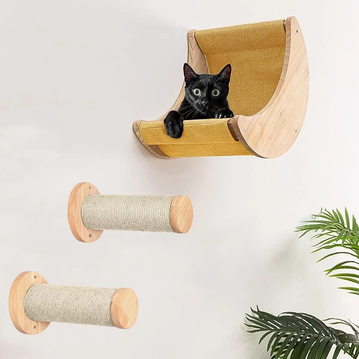 Cat Climbing Frame, Cat Climbing Ladder, 1 Count Wall Mounted Moon-shaped Cat Nest & 2 Counts Cat Climbing Posts, Cat Hammock Climbing Shelf Set for A