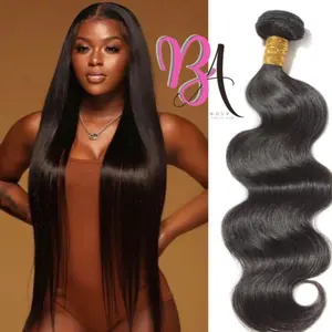 Bella A'mour Straight or Body Wave Brazilian Virgin Natural Hair Bundles 100% Human Hair 16" - 40" Available in Various Colors and Styles