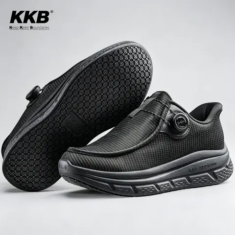 New Men's Flat Round Toe Work Loafers - Trainer, Walking Shoes, Oil-Resistant Slip-On All-Seasons Footwear for Food Service, Anti-Slip Casual Trainers
