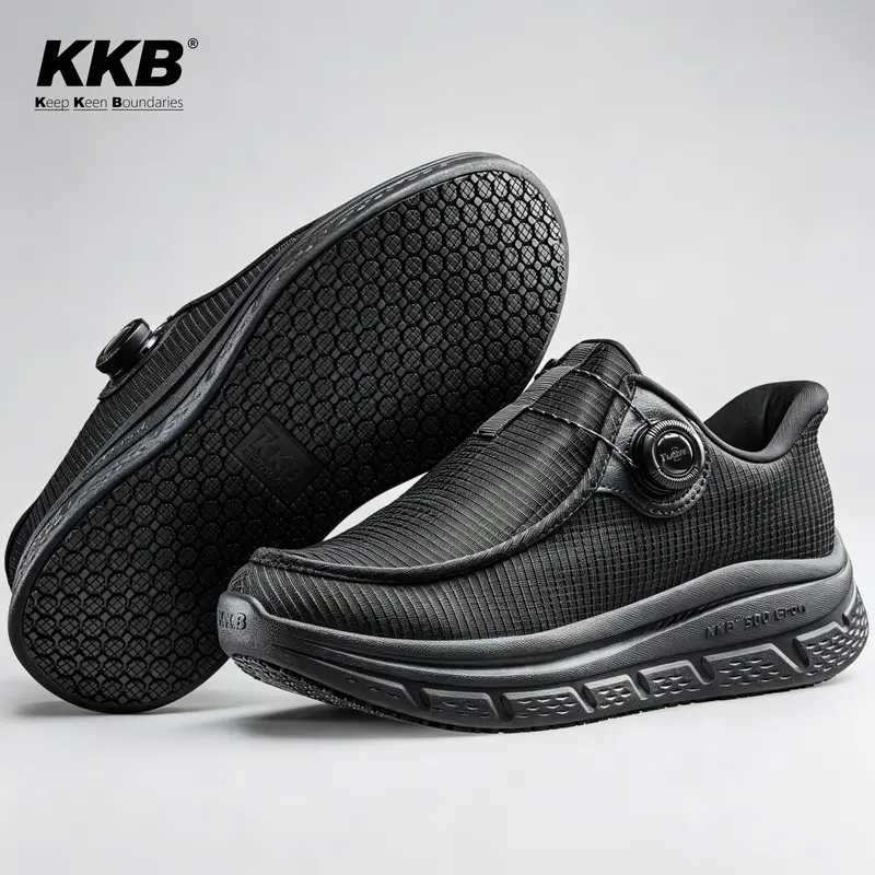 New Men's Flat Round Toe Work Loafers - Trainer, Walking Shoes, Oil-Resistant Slip-On All-Seasons Footwear for Food Service, Anti-Slip Casual Trainers