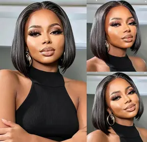 Human Hair Lace Front Wig, 13×4 Lace Bob Wig, 200% Density, Natural Color, Pre-Bleached, Glueless, Ready to Wear, Cute Curls HAIR