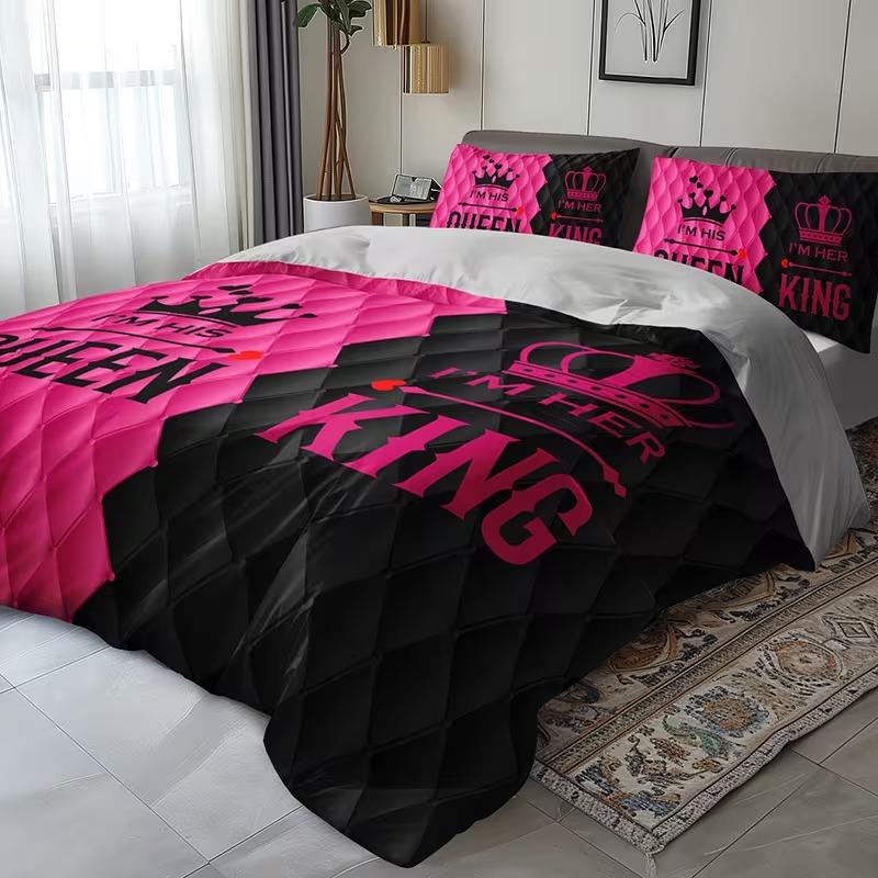 3-piece couple style king and queen printed duvet cover set, Bedroom Bedding Set, Valentine's Day elements, including 1 duvet cover and 2 pillowcases (excluding the core), suitable for all seasons, creating romantic bedroom couple bedding