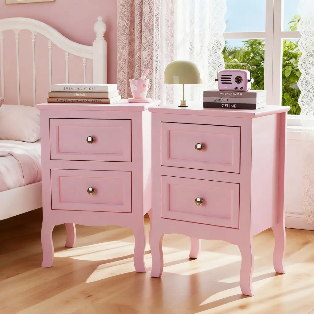 Ktaxon 2pcs Country Style Two-Tier Night Tables Classic Nightstand