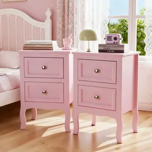 Ktaxon 2pcs Country Style Two-Tier Night Tables Classic Nightstand