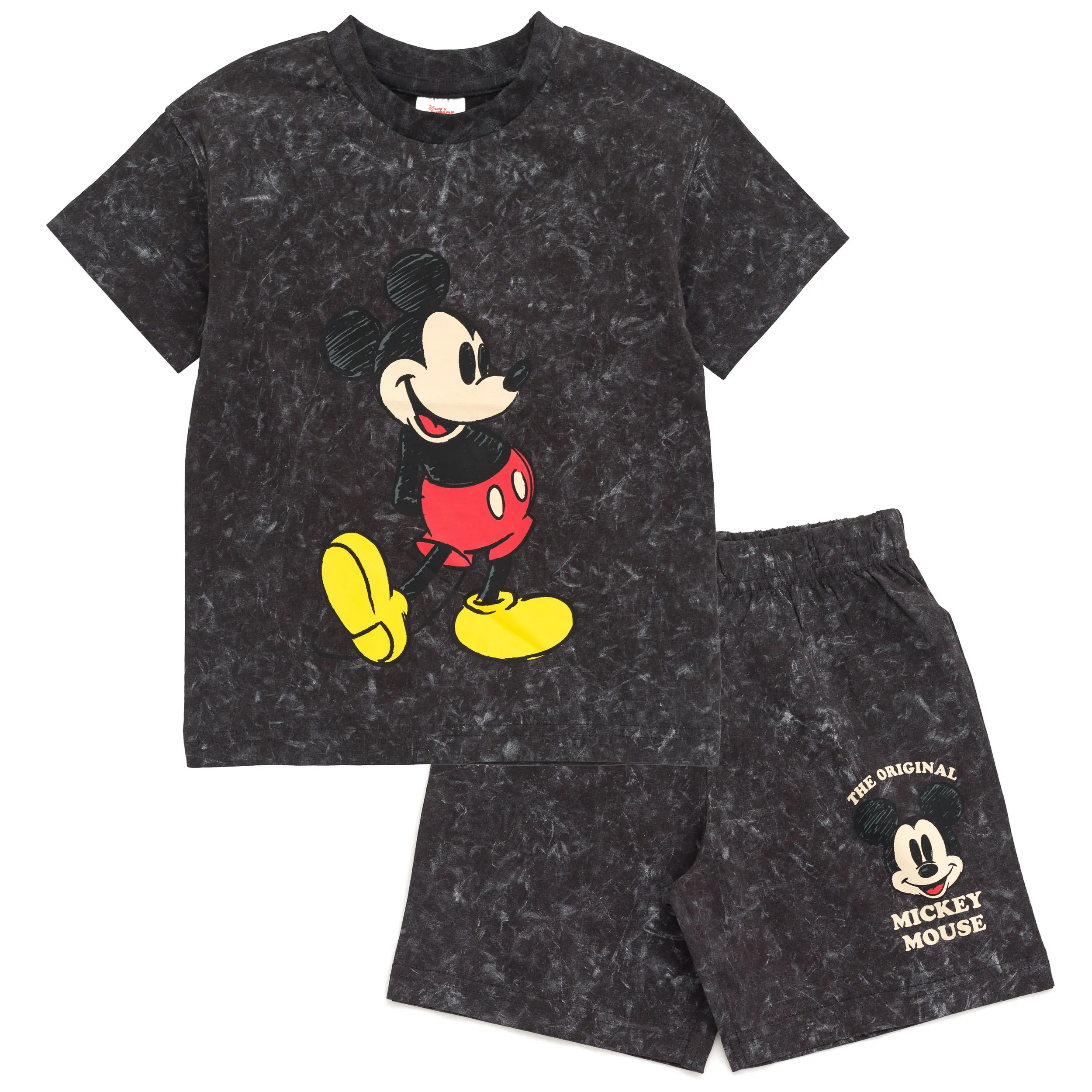 Disney Mickey Mouse Boys' Mineral Wash 2-Piece Clothing Outfit Set, Cotton Combined Match Style T-Shirt and Shorts Set for Toddler to Big Kid, Outfit Sets