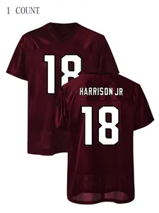 Men's American Football Jersey #18 Unisex Loose-Fit Breathable V-Neck Retro Mesh Sportswear Short Sleeve Top for All Seasons Jersey Tee