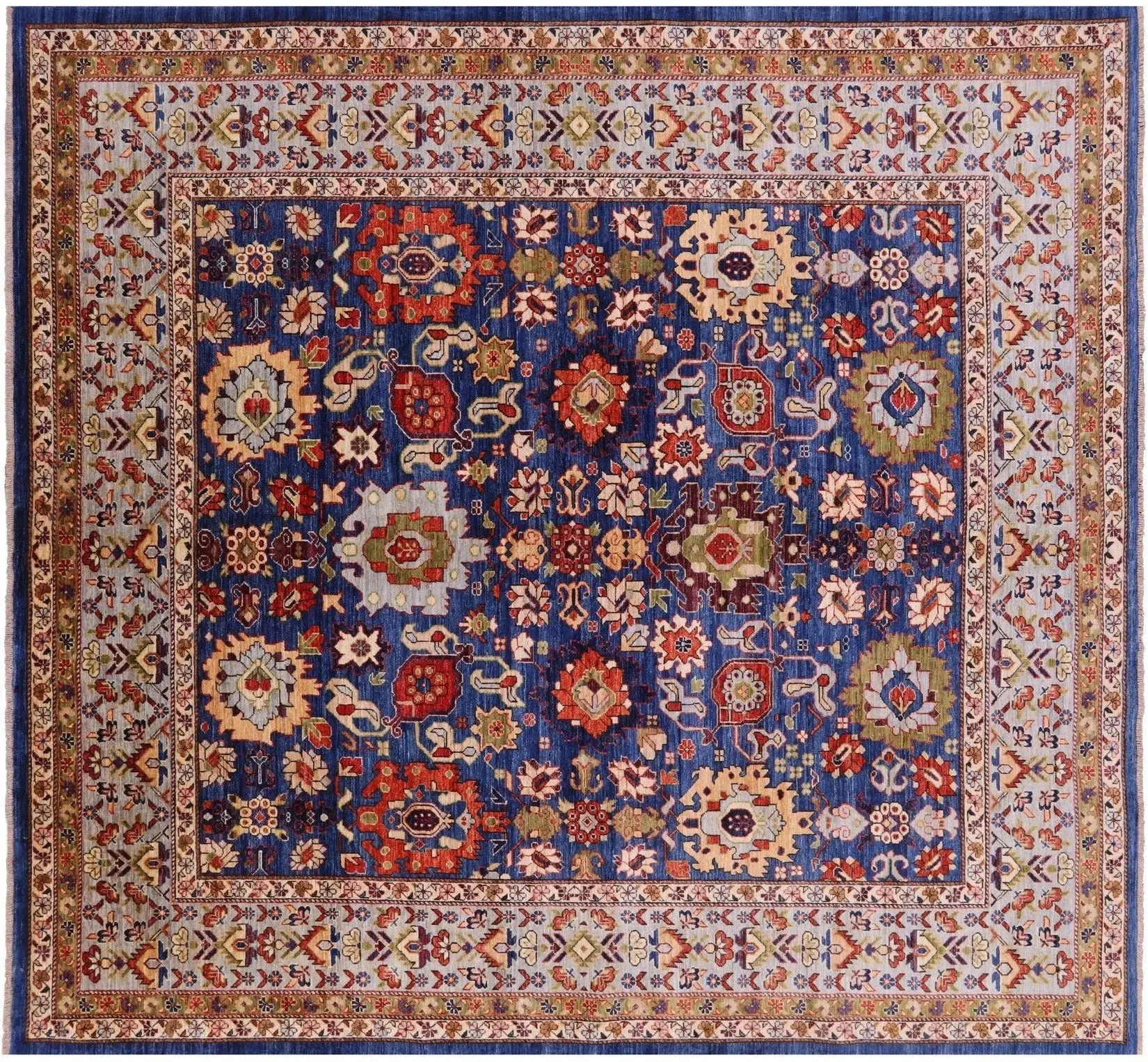 SUPER SALE Blue 9' Square Handmade Super Heriz Serapi Wool Rug - Q20773