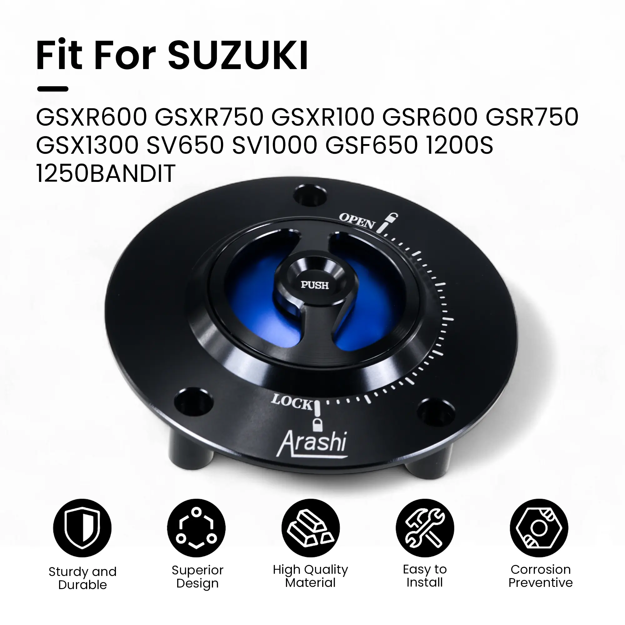 CNC Machined Aluminum Alloy Key-Operated Motorcycle Fuel Tank Cap - Leakproof Seal, Secure Closure Aftermarket Replacement Oil Cover (Multi-Model Fit For SUZUKI GSXR600 GSXR750 GSXR100 GSR600 GSR750 GSX1300 SV650 SV1000 GSF650 1200S 1250BANDIT)
