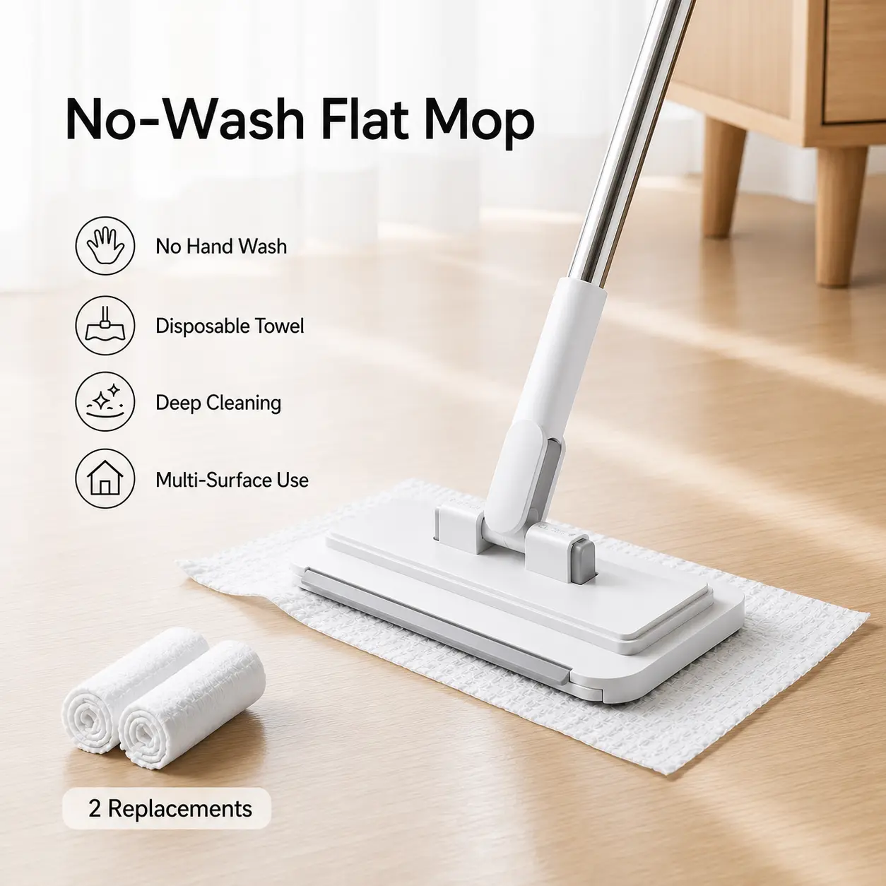 Multifunctional Lazy Flat Mop with 1-Click Cloth Swap, 360° Rotating Head, Lightweight Reusable Towel, Home & Apartment Wall & Floor Sanitizing Household Cleaning Tool