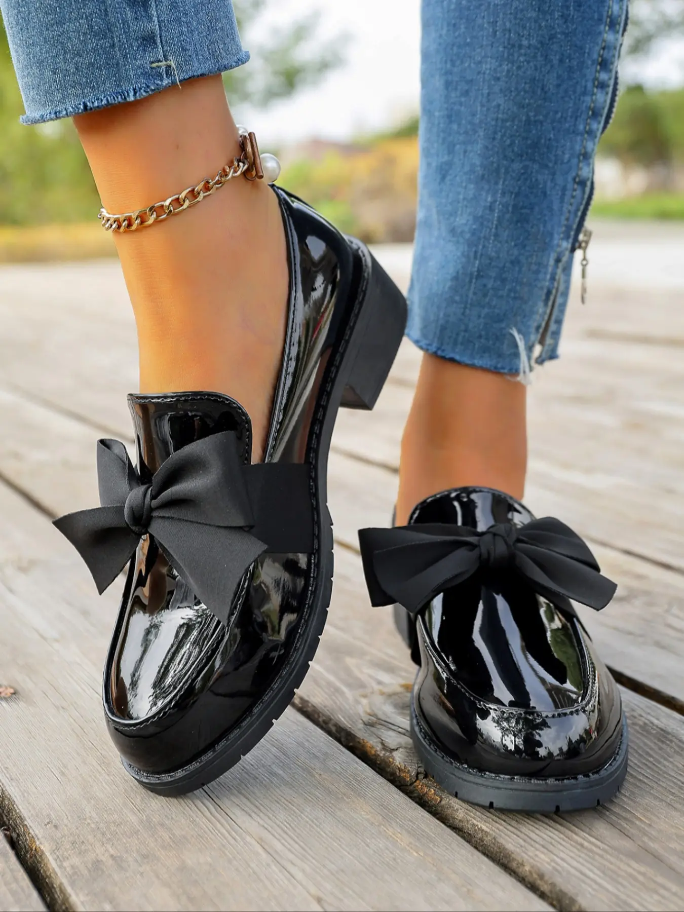 Women's PU Leather Loafers, Casual Butterfly Knot Design, Rubber Sole, All-Season Footwear, Commuter Shoes, Stylish & Versatile Single Shoes