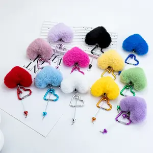 【RayRayDIY】DIY heart shape beaded  colorful candy fuzzy keychain bar  plush mountaineering buckle plush pendant pendant hairball