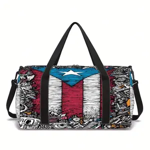 Graffiti Style Puerto Rico Flag Print Travel Duffel Bag Unisex Small Size Large Capacity Gym Bag Durable Lightweight for Men Women