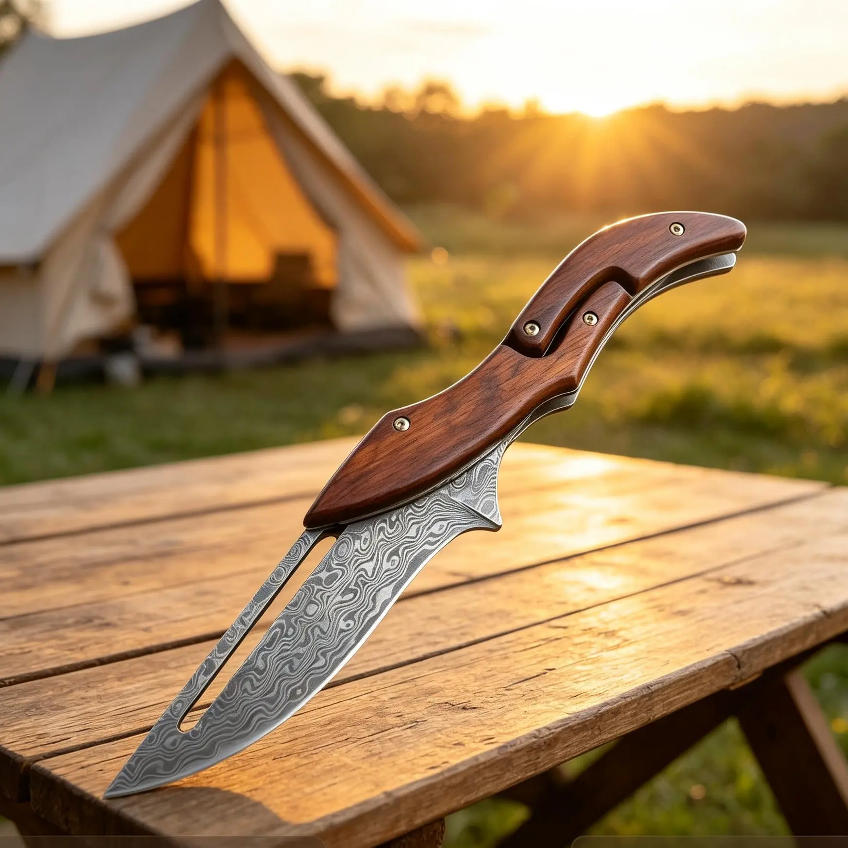 Unique Damascus Steel Folding Knife｜Manual Mechanical EDC Pocket Knife, Portable Multi‑Functional Utility Knife for Outdoor Camping & Picnic, Fruit Peeler Knife