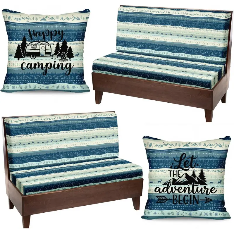 6 Pcs RV Dinette Cushion Covers Set Blue Stripe Camper Cushion Covers Blue Replacement Soft Washable RV Happy Camping Seat Cover for Travel Trailer Motorhome Booth Dinette Camper Interi2026