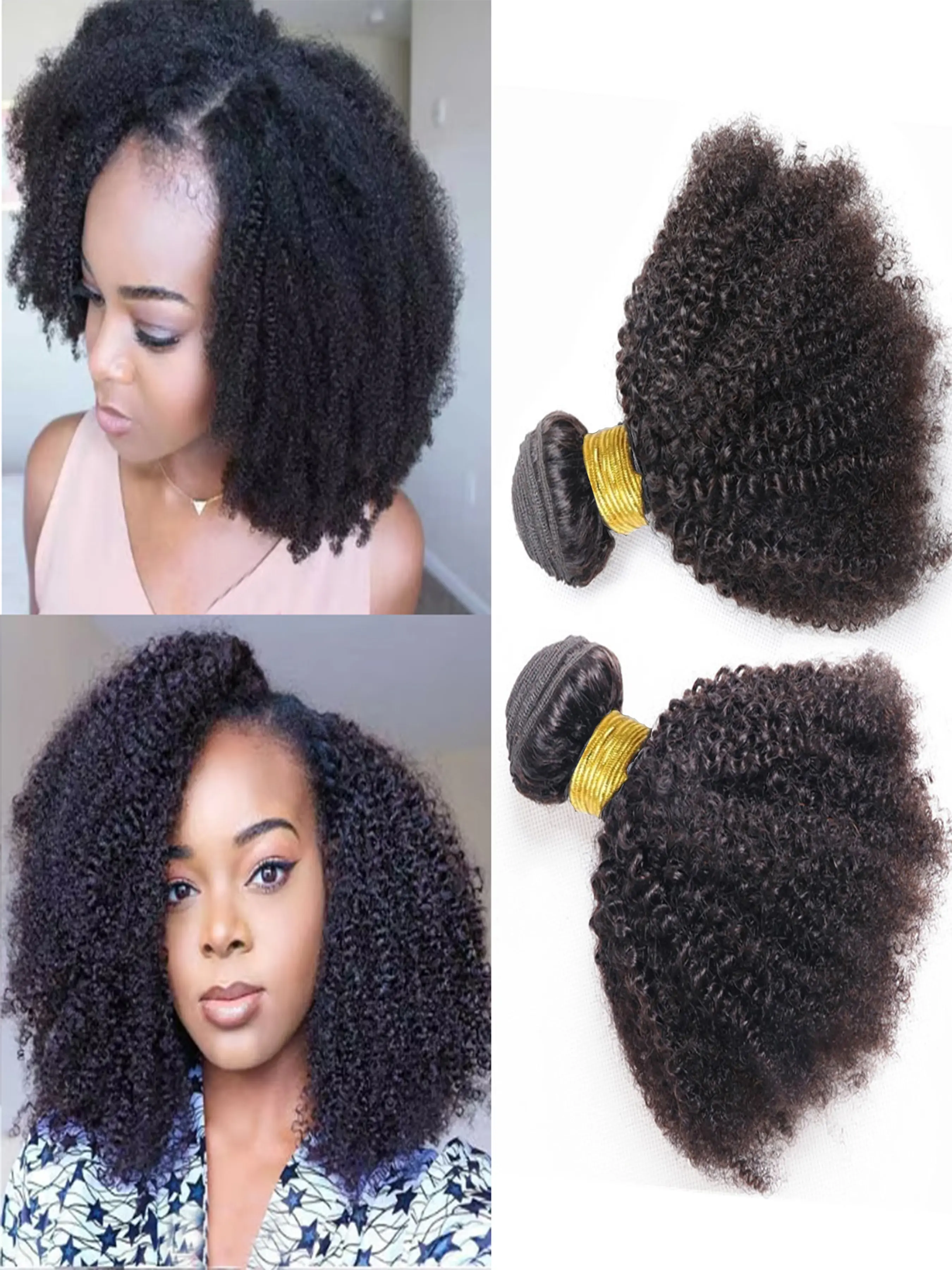 Afro Kinky Curly Bundles Brazilian 3 Bundles Afro Kinky Human Hair Bundles Deal 10-20" inch Human Hair Extensions Curly Human Hair Weave For Women 100% Unprocessed Human Hair Bluk Raw Hair Bundles Kinky Bulk Extensions