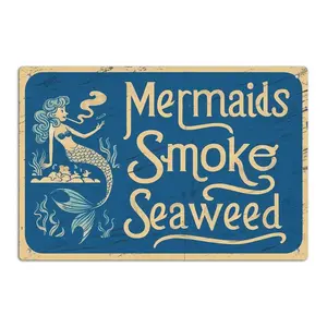 Vintage Mermaid Letter Pattern Aluminum Sign, 1 Count Retro Decorative Plaque, Wall Decor for Home Farmhouse Living Room Dorm Bedroom