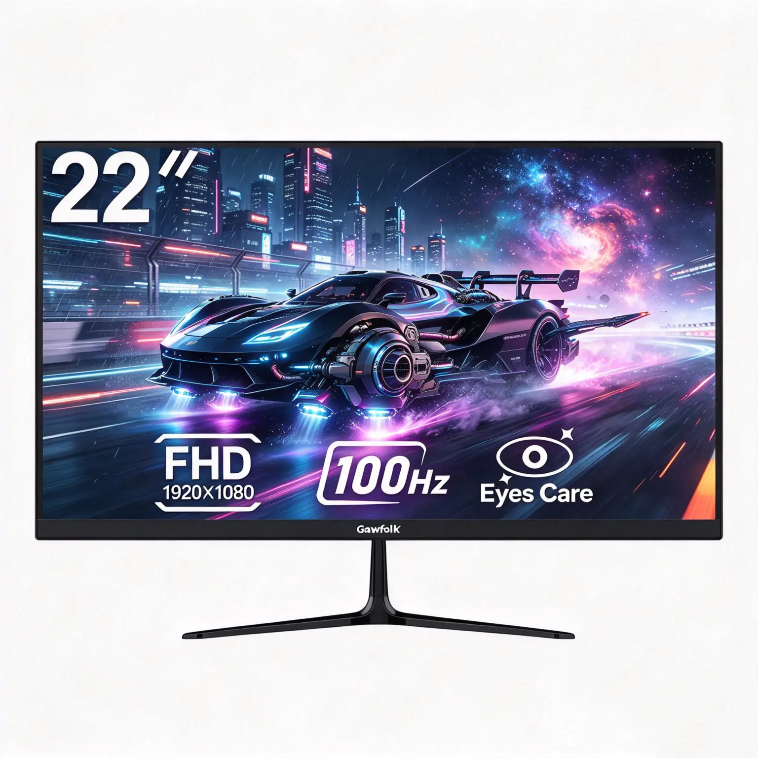 Gawfolk 22-Inch FHD 1080P Computer Monitor, 100Hz VA Panel, Ultra-Thin Borderless Design, 98% sRGB, Eye-Care Flicker-Free, HDMI VGA Ports for Home Office & Students, Monitors, Students/Office