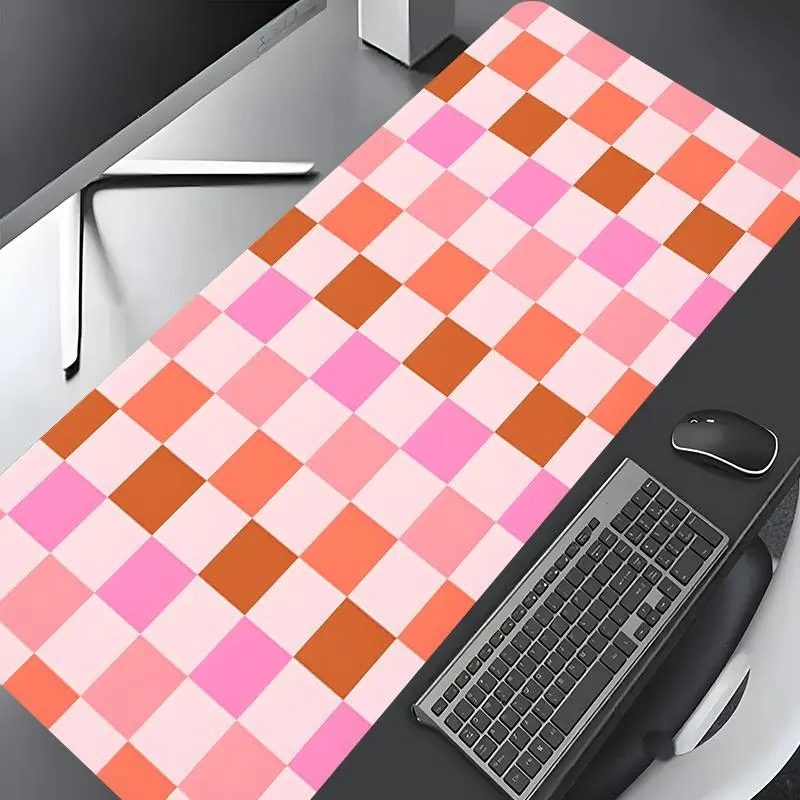 Pink Orange Checker Retro Aesthetic Large Gaming Mouse Pad, Washable Rubber Extended Desk Mat with Non-Slip Base, Girly Home Office Decor, Christian Gifts for Women, Desk Accessories, Computer Accessories for Desk